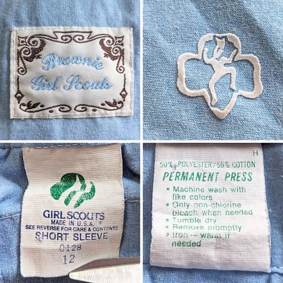 Vtg 90s/Y2K GIRL SCOUT Brownie Uniform Blue Shirt w/ Cream Snap Tie Girls Sz 12 - Picture 4 of 7